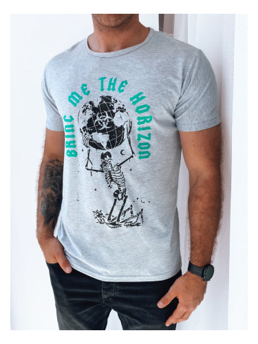 T-shirt męski z nadrukiem jasnoszary Dstreet
