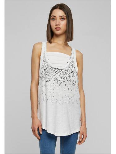 Ladies Long Leo Print Loose Tank wht/blk