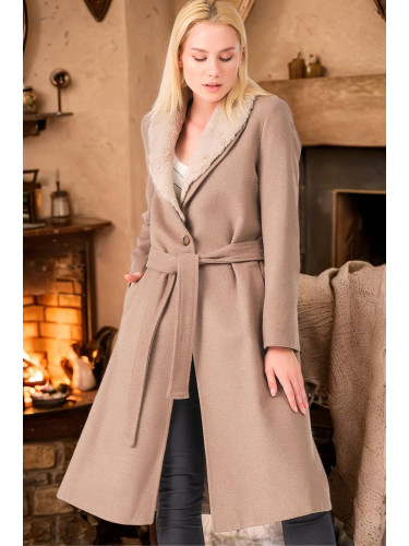 Z6671 DEWBERRY WOMEN'S COAT-PLAIN BEIGE