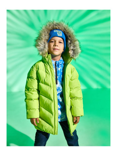 Koton Long Puffer Jacket Faux Für Detailed Hooded Zippered Pocket