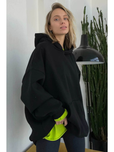 Madmext Black Hooded Shark Oversized Sweatshirt