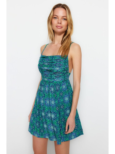 Trendyol етнически шарени мини тъкани драпирани плажна рокля