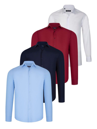 QUAD SET G726 DEWBERRY SHIRT-WHITE-NAVY BLUE-BURGUNDY-BLUE