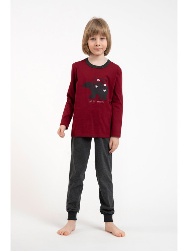 Boys' pyjamas Morten, long sleeves, long trousers - burgundy/dark melange