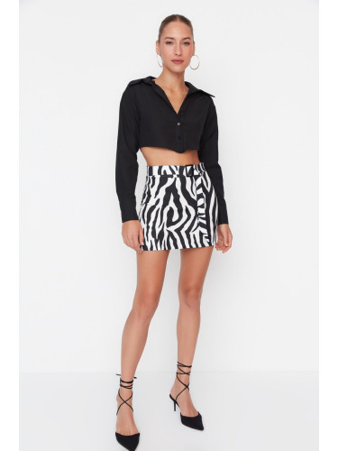 Trendyol Black Animal Pattern Belted Mini Woven Skirt