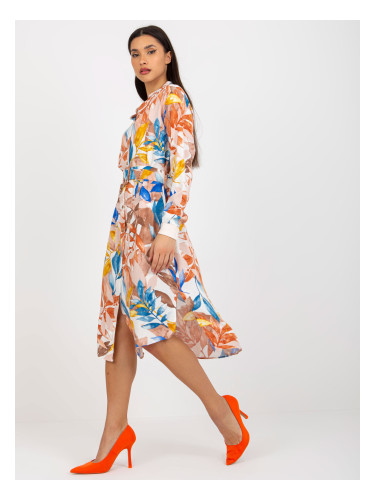 Бежова midi риза с принт