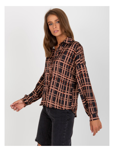 Women's black checkered shirt made of satin imitation