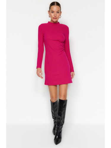 Trendyol Fuchsia Stand-Up яка, монтирана, плетена мини рокля с плисета