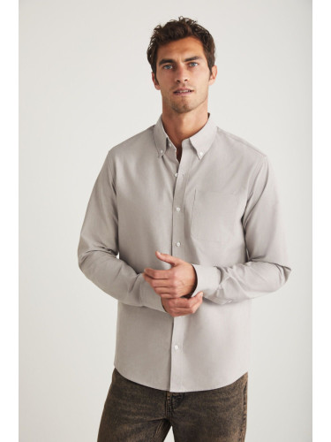 GRIMELANGE Cliff Men's 100% Cotton Pocket Oxford Gray Shirt