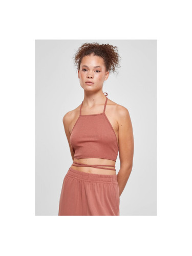 Ladies Rib Trapeze Cropped Top Terracotta