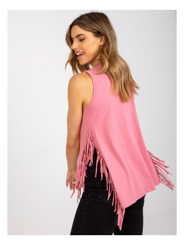 Dusty Pink Cotton Sleeveless Top with Fringe