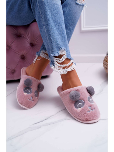 Lady's slippers with Panda fur Dark Pink Fimeo