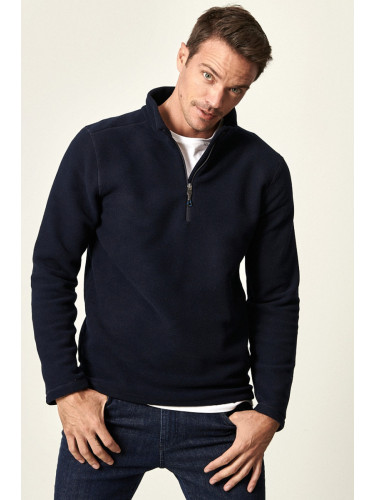 AC&Co / Altınyıldız Classics Men's Navy Blue Anti-pilling Anti-Pilling Standard Fit Bato Collar Cold-Proof Fleece Sweatshirt.