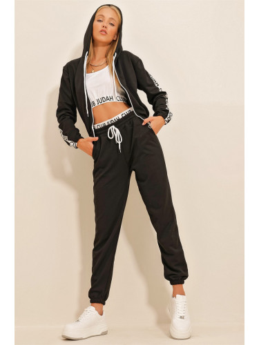 Trend Alaçatı Stili Women's Black Striped Triple Tracksuit