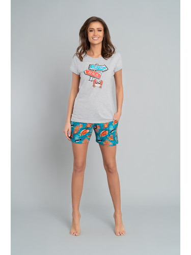 Women's pyjamas Oceania, short sleeves, shorts - light melange/print