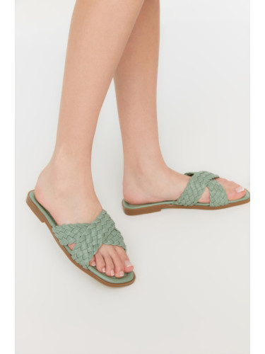 Trendyol Green Cross-Band Knitted Pattern Women's Slippers