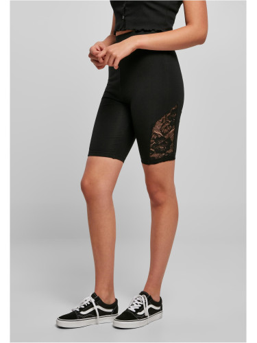 Women's High Waist Cycling Shorts with Lace Insert Black