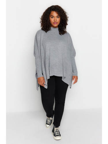 Trendyol крива сив меланж цепка подробно трикотаж пуловер