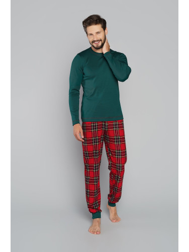 Men's pyjamas Narwik, long sleeves, long legs - green/print