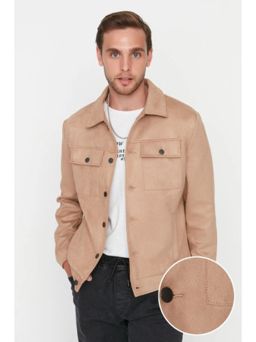 Trendyol Camel Regular Fit Pocket Buttoned Winter Seasonal Suede Jacket Coat