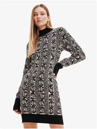 Beige-black women's patterned sweater dress Desigual Francesca - Lacroi - Ladies