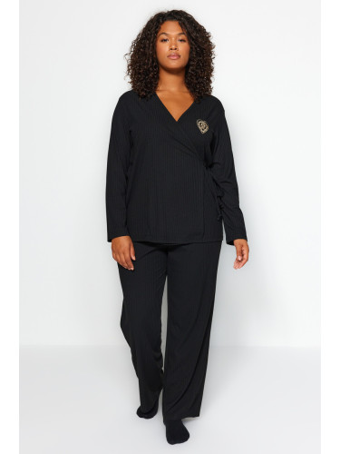 Trendyol Curve Black Plain Jersey Homewear Plus Size Pajama Set