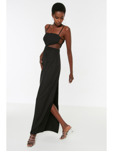 Trendyol черна талия подробни дълга вечерна вечерна рокля