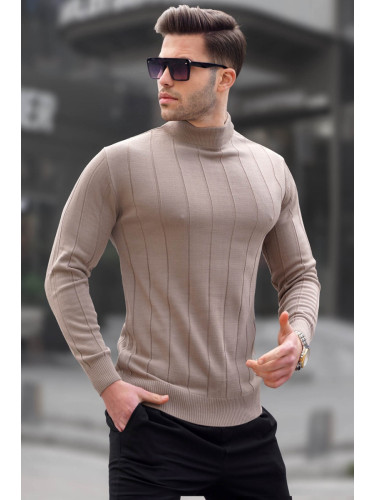 Madmext Mink Slim Fit Half Turtleneck Striped Anti-Pilling Men's Knitwear Sweater 6344
