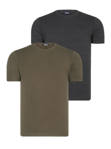 DUAL SET T8569 DEWBERRY BIKE COLLAR MENS T-SHIRT-ANTHRACITE-KHAKI