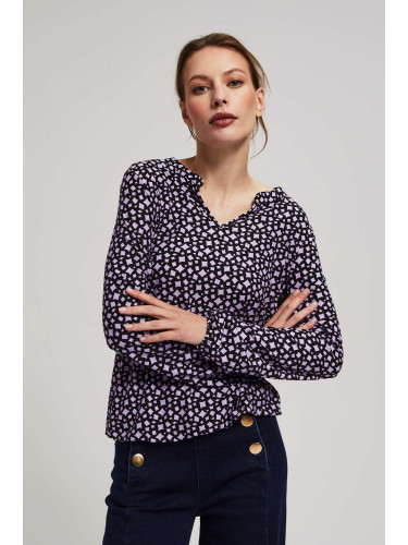 Marisse Patterned V-Neck Blouse In Lavender