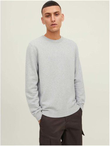 Light grey ribbed basic sweater Jack & Jones Otto - Men