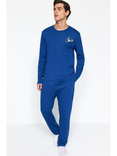 Trendyol Indigo Regular Fit Printed Knitted Pajama Set