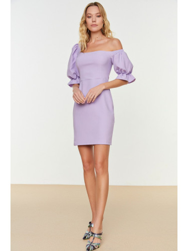 Trendyol Lilac Fitted Evening Dress with Lined Poplins
