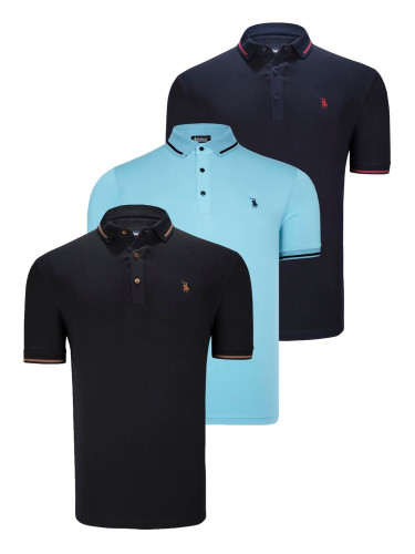 TRIPLE SET T8586 DEWBERRY MEN'S T-SHIRT-BLACK-NAVY-CYAN