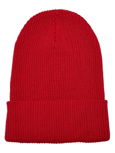 Ribbed knit cap made of recycled yarn red