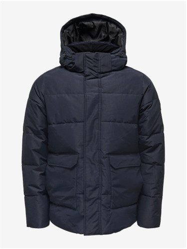 Men's Quilted Winter Jacket ONLY & SONS Carl Dark Blue - Men