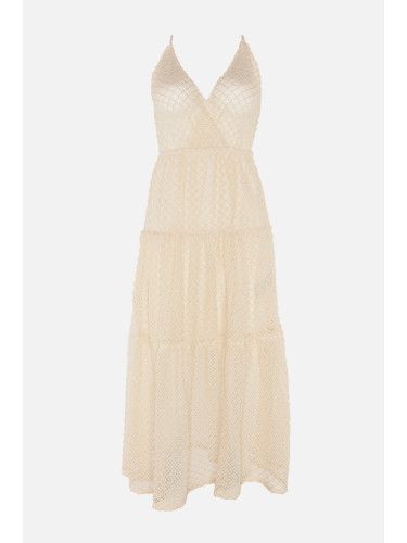 Trendyol Ecru двуреден врата дантела плажна рокля