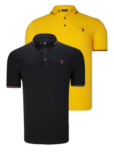 DOUBLE SET T8586 DEWBERRY MEN'S T-SHIRT-BLACK-YELLOW