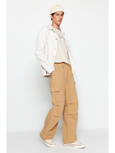 Trendyol Camel Wide Cut Elastic Waist Cargo Jeans Trousers