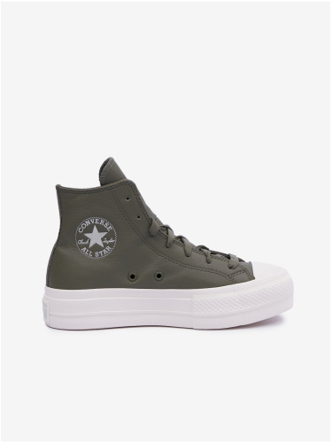 Khaki Women's Converse Chuck Platform Leather Ankle Sneakers - Women's