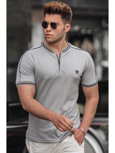 Madmext Men's Gray Polo Neck T-Shirt 9281