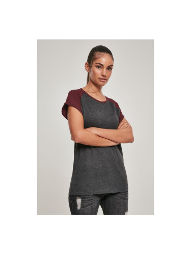 Women's contrasting raglan t-shirt charcoal/red wine