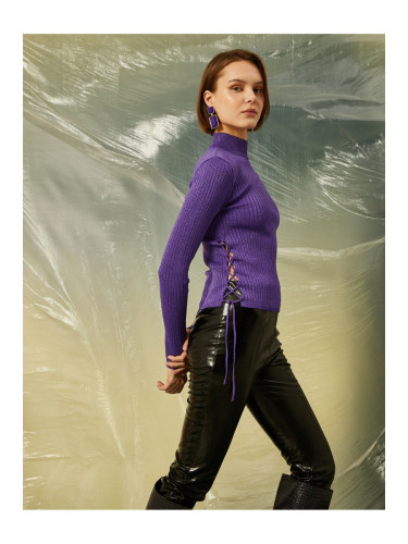 Koton блестящ пуловер с поло с подвързващ детайл отстрани.