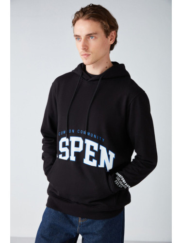 GRIMELANGE Aspen Men's Hooded Printed Fleece Inner Black Sweatshirt