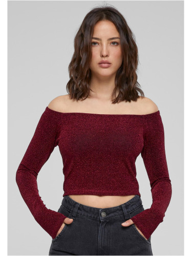Women's Off Shoulder Glitter Long Sleeve Burgundy