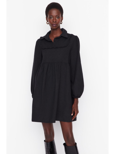 Trendyol черен мини тъкани яка подробни тъкани рокля