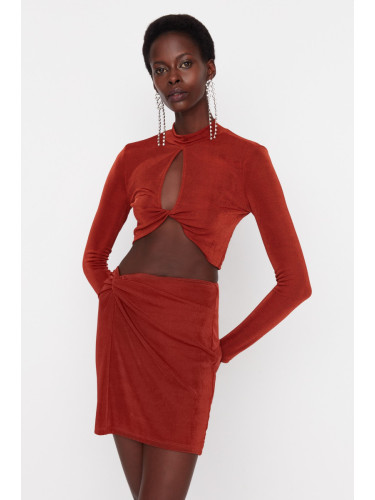 Trendyol Cinnamon Shirring Detailed Top and Bottom Set