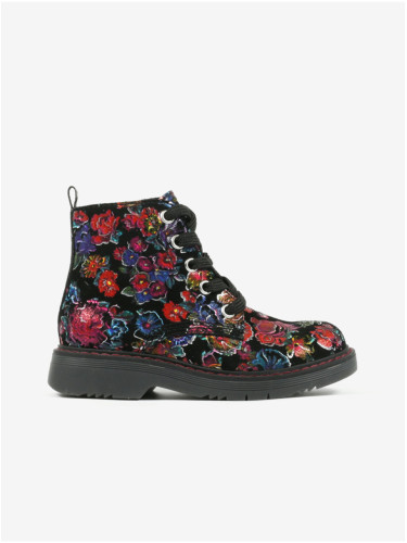 Black Girly Floral Ankle Boots Richter