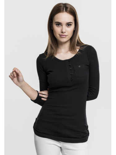 Women's T-shirt with long ribs and pockets black