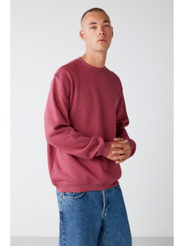 GRIMELANGE Travis Men's Soft Fabric Regular Fit Round Collar Cherry Color Sweatshir